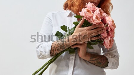 [[stock_photo]]: Fille · bouquet · fleurs · mères · jour · fille · heureuse