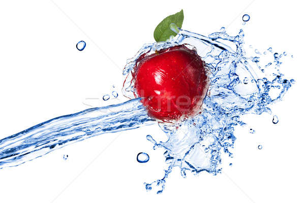 Photo stock: Pomme · rouge · feuille · isolé · blanche · printemps