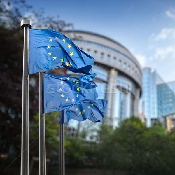 European Union flags in front of the Berlaymont Stock photo © artjazz