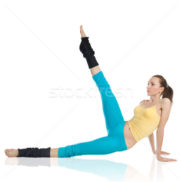 Femeie atragatoare gimnastică alb femeie sportiv corp Imagine de stoc © artjazz