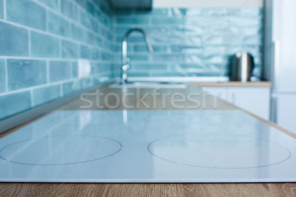 Stock photo: View of the kitchen with white hob