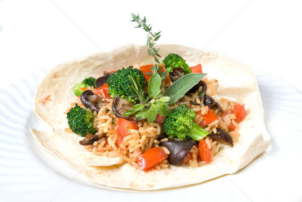 Rizottó zöldségek izolált fehér étterem asztal Stock fotó © artjazz