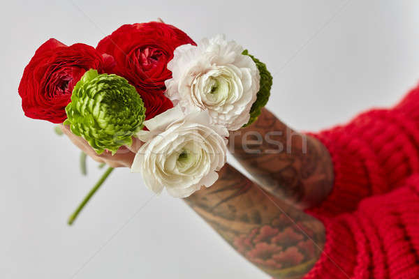 女孩 紋身 手 花束 花卉 商業照片 © artjazz