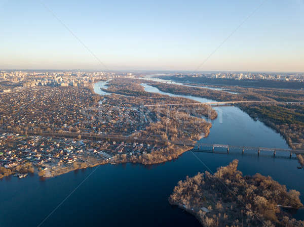 Landscape view of the left bank of Kiev with the Dnieper River against the blue sky Stock photo © artjazz