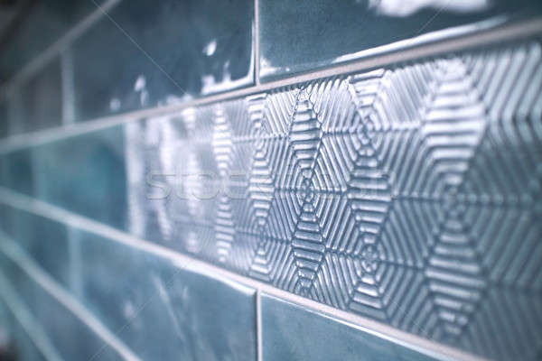 Close-up of a glossy ceramic blue tile with a pattern Stock photo © artjazz