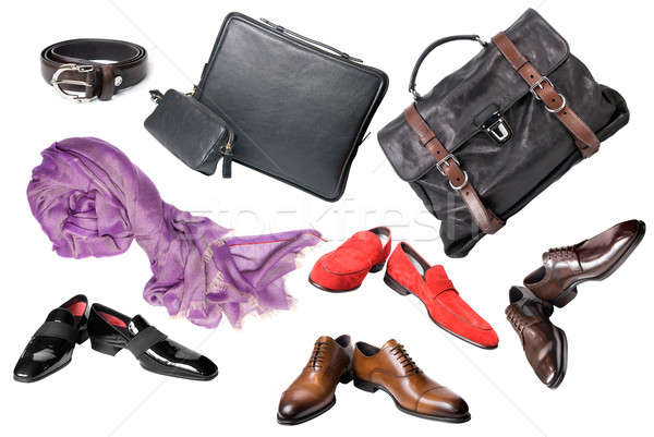 set of male shoes, accessories and bags isolated on white Stock photo © artjazz