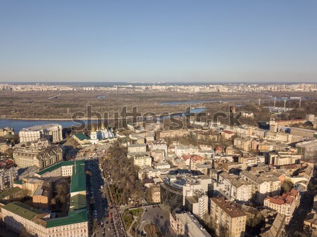 Aerial view of the city center of Kiev and Hydropark against the blue sky on a sunny day Stock photo © artjazz