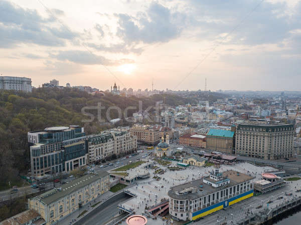 view of the river station, Postal Square with St. Elijah Church , tourist boats and the Andreev Chur Stock photo © artjazz