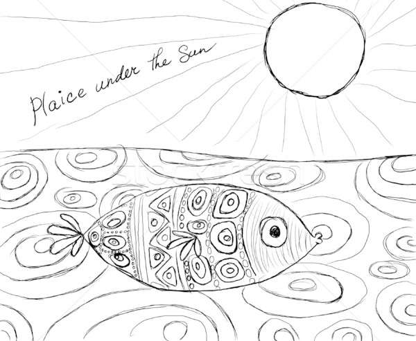 Sonne schwarz weiß Karikatur Fisch Wort Stock foto © Artlover