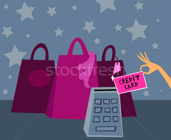 Kreditkarte Karikatur Bild Einkaufstaschen weiblichen Hand Stock foto © Artlover