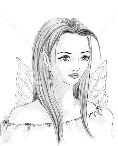 Stock foto: Mädchen · Bleistift · Skizze · weiblichen · elf