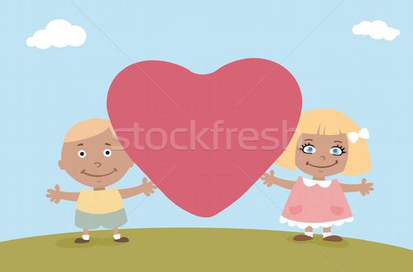 Groß Herz glücklich Kinder halten Mädchen Stock foto © Artlover