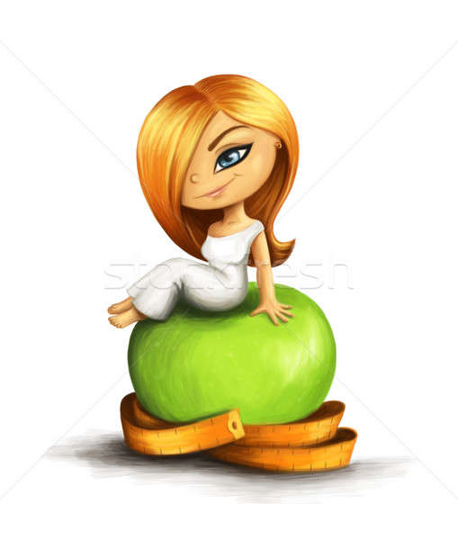 Apfel Tag Karikatur Zeichnung Mädchen Sitzung Stock foto © Artlover