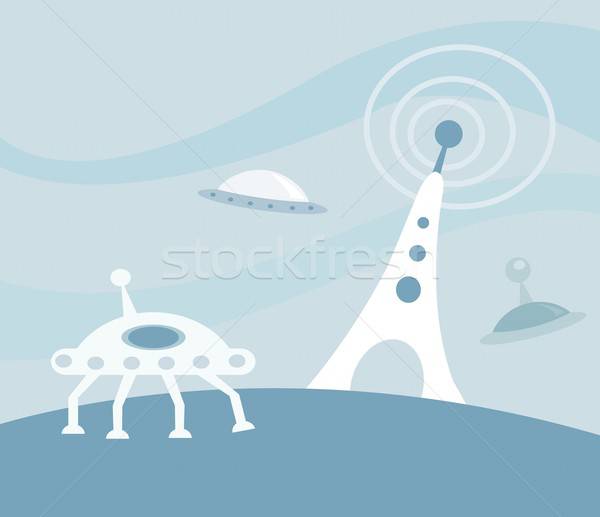 Kosmiczny miasta stacja podróży komunikacji przyszłości Zdjęcia stock © Artlover