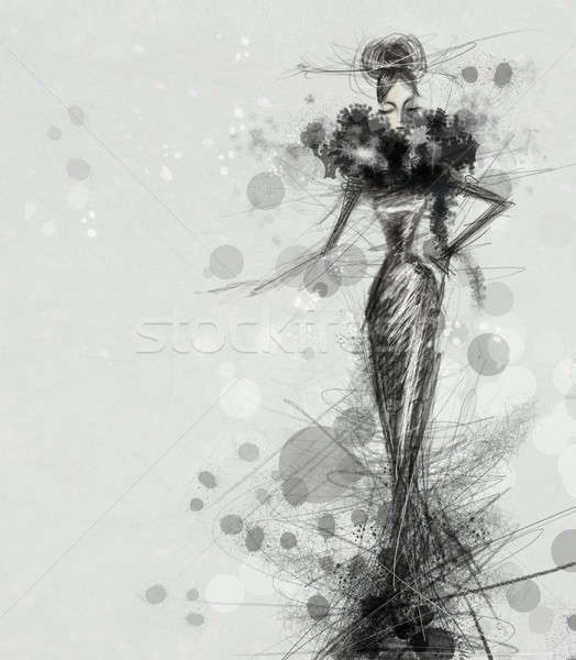 Schwarzes Kleid Mode Illustration Modell schwarz Stock foto © Artlover