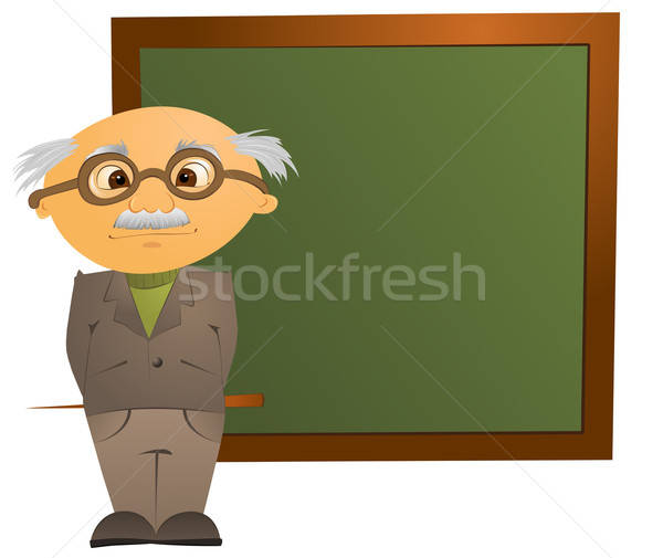 Stockfoto: Grappig · cartoon · hoogleraar · permanente · Blackboard · witte