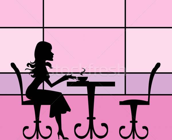 Kaffeehaus Mädchen Silhouette genießen Mode Körper Stock foto © Artlover