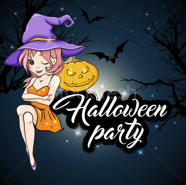 Cute giovani strega zucca design halloween Foto d'archivio © Artspace