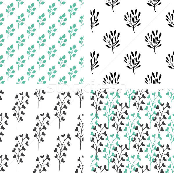 Seamless patterns with green and black florals Stock photo © Artspace