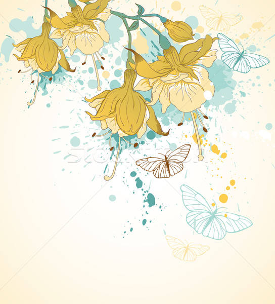 Flores amarillas mariposas decorativo vector primavera mariposa Foto stock © Artspace