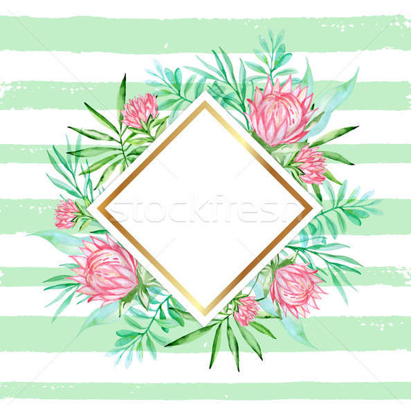 Striped tropical background with flowers Stock photo © Artspace