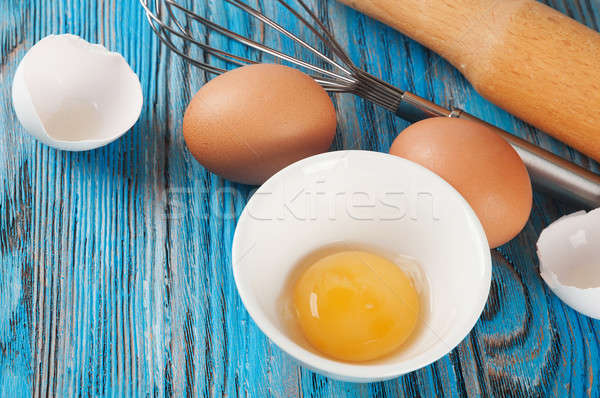 Stock fotó: Tojások · tojás · tojássárgája · kék · fából · készült · étel