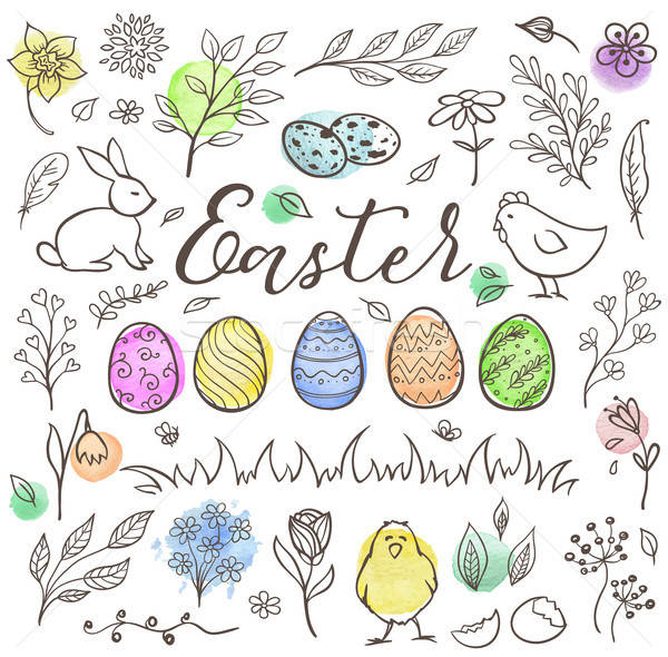 Hand drawn Easter doodle elements vector illustration © Artspace (#8971045)