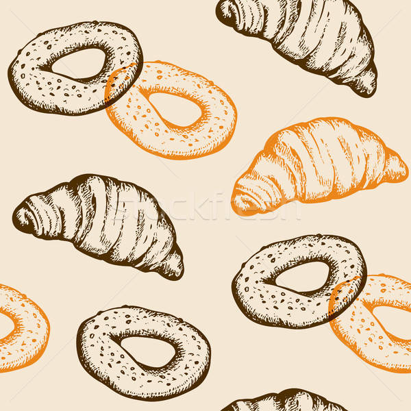 Végtelen minta croissant bagel kézzel rajzolt friss pékség Stock fotó © Artspace