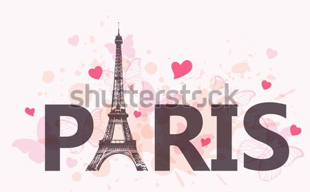 Eiffel Tower acuarela corazón día de san valentín tarjeta de felicitación rosa Foto stock © Artspace