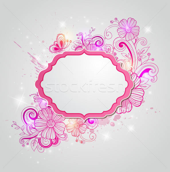 Label and hand drawn red flowers Stock photo © Artspace