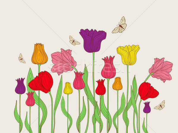 Foto stock: Floral · tulipanes · colorido · mariposa · naturaleza · verano