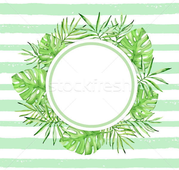 Couleur pour aquarelle tropicales floral cadre feuilles de palmier vert [[stock_photo]] © Artspace