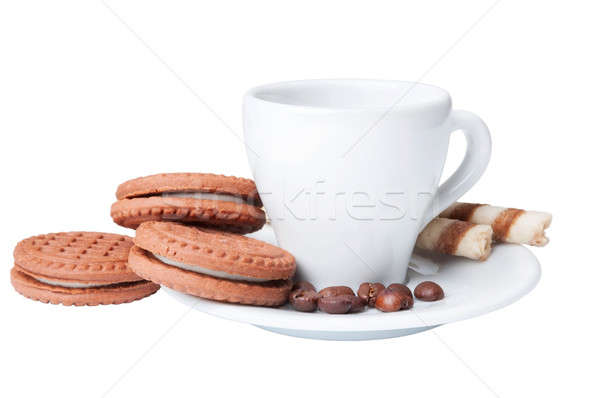 Stock fotó: Csésze · kávé · csokoládé · sütik · fehér · torta