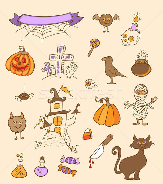 Halloween doodle design elementi vettore mano Foto d'archivio © Artspace