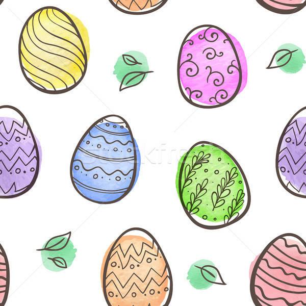 Foto stock: Pascua · huevos · dibujado · a · mano · garabato · acuarela