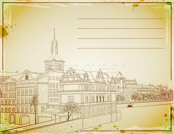 Retro post kaart Praag gebouw Stockfoto © Artspace