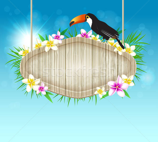 Background with toucan and wooden banner Stock photo © Artspace
