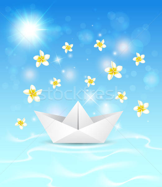 Papier bateau fleurs été bleu marines [[stock_photo]] © Artspace