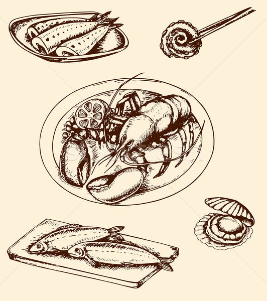 Vintage hand drown seafood Stock photo © Artspace