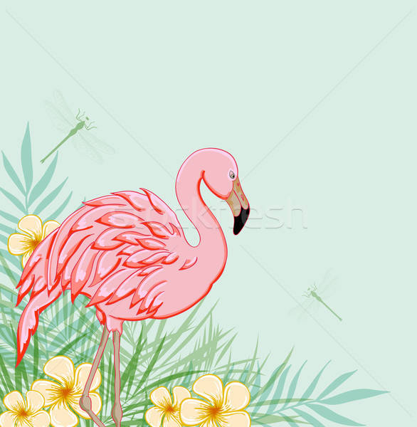 Roz flamingo flori tropical verde copac Imagine de stoc © Artspace