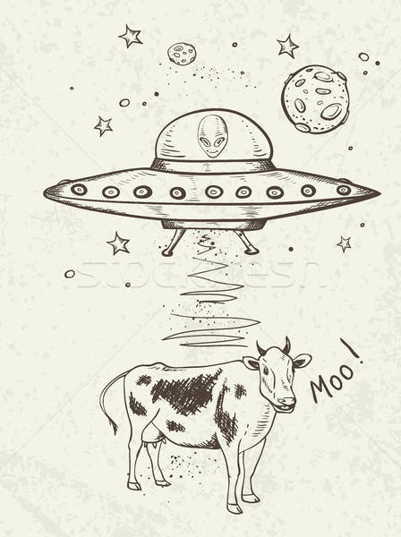 UFO корова фантастический болван рисованной небе Сток-фото © Artspace