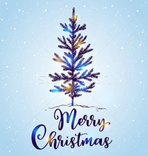 Dibujado a mano árbol de navidad nieve azul alegre Navidad Foto stock © Artspace