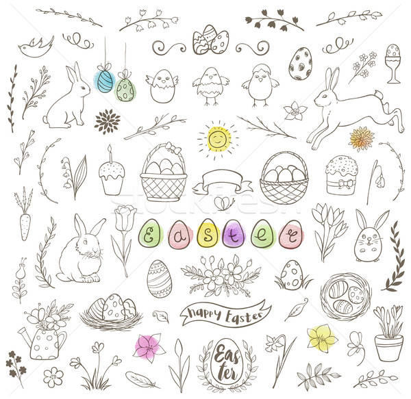 Stock photo: Set of Easter doodles