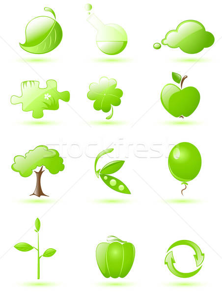 Сток-фото: зеленый · коллекция · иконки · падение