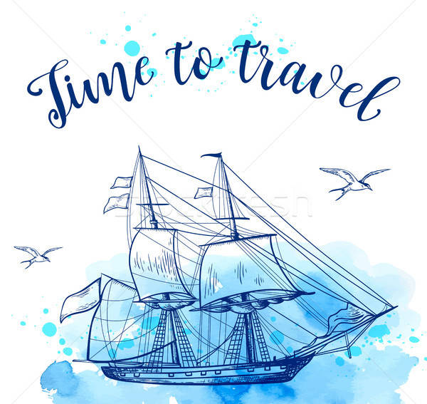 Blue travel background with sailing ship Stock photo © Artspace
