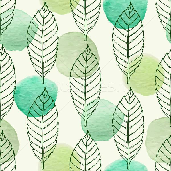 Pattern with leaves and green watercolor blots Stock photo © Artspace