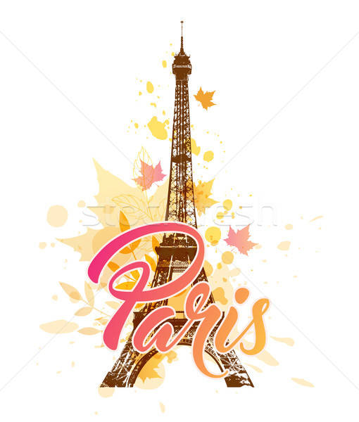 Tour Eiffel relevant laisse vecteur automne érable Photo stock © Artspace