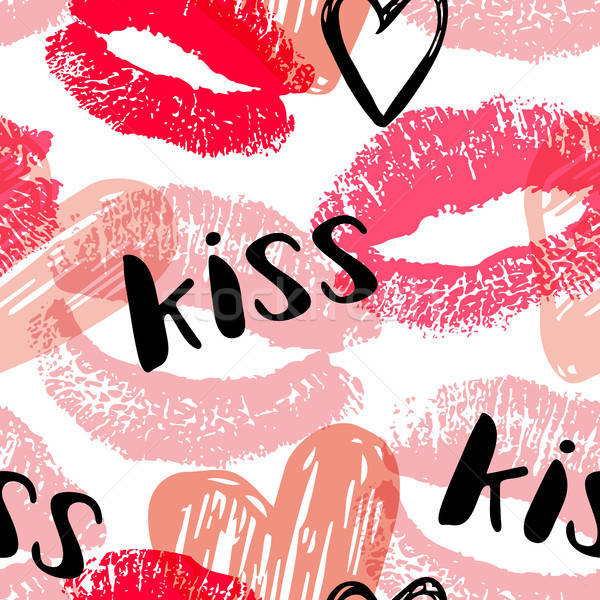 Seamless pattern with pink and red kisses Stock photo © Artspace