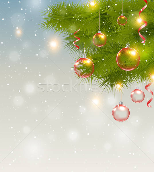 Piros karácsony díszítések fenyőfa ág zöld Stock fotó © Artspace