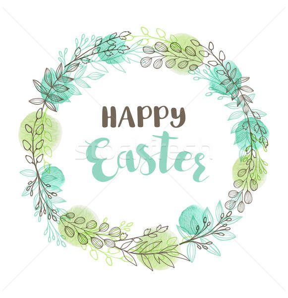 Stock photo: Green Easter floral frame